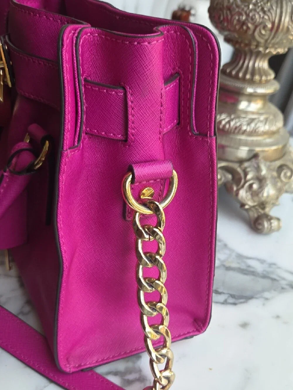 Michael Kors Hot Pink/ Purple Saffiano Leather Satchel with Gold Hardware